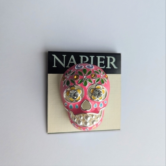 Napier Sugar Skull Día de los Muertos Calavera Day of the Dead Enamel Floral Pin - Picture 1 of 8